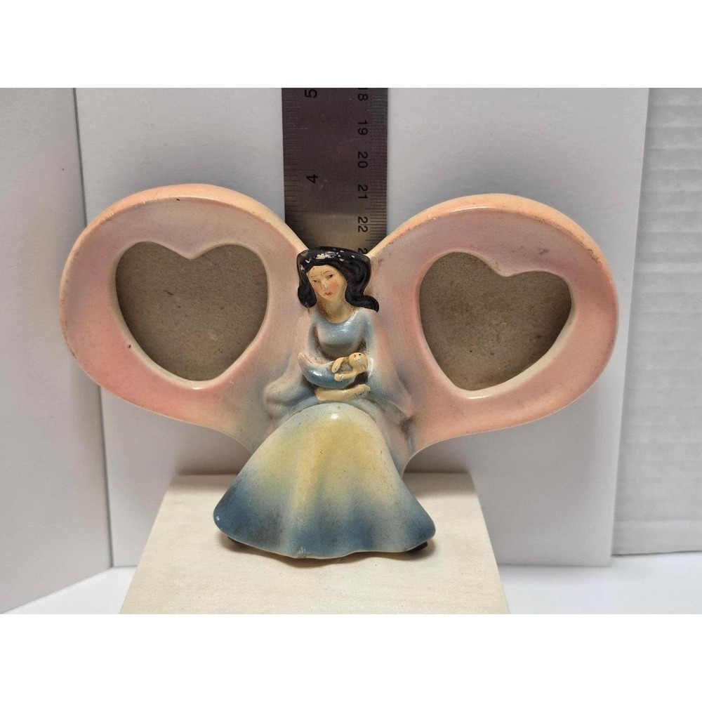 vintage ceramic figural double picture frame mother and baby mid-century